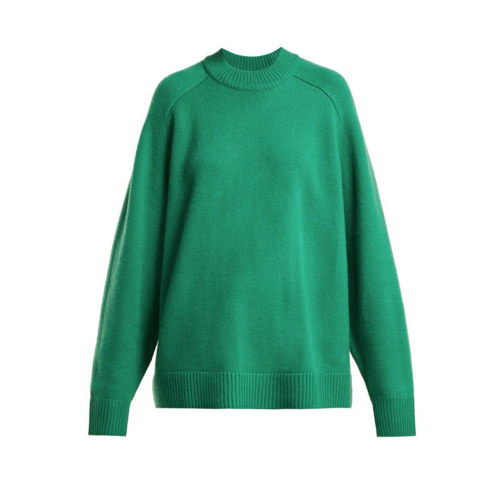 NWT Tibi Green Oversized Cashmere Crewneck Pullover Sweater Size XS/S